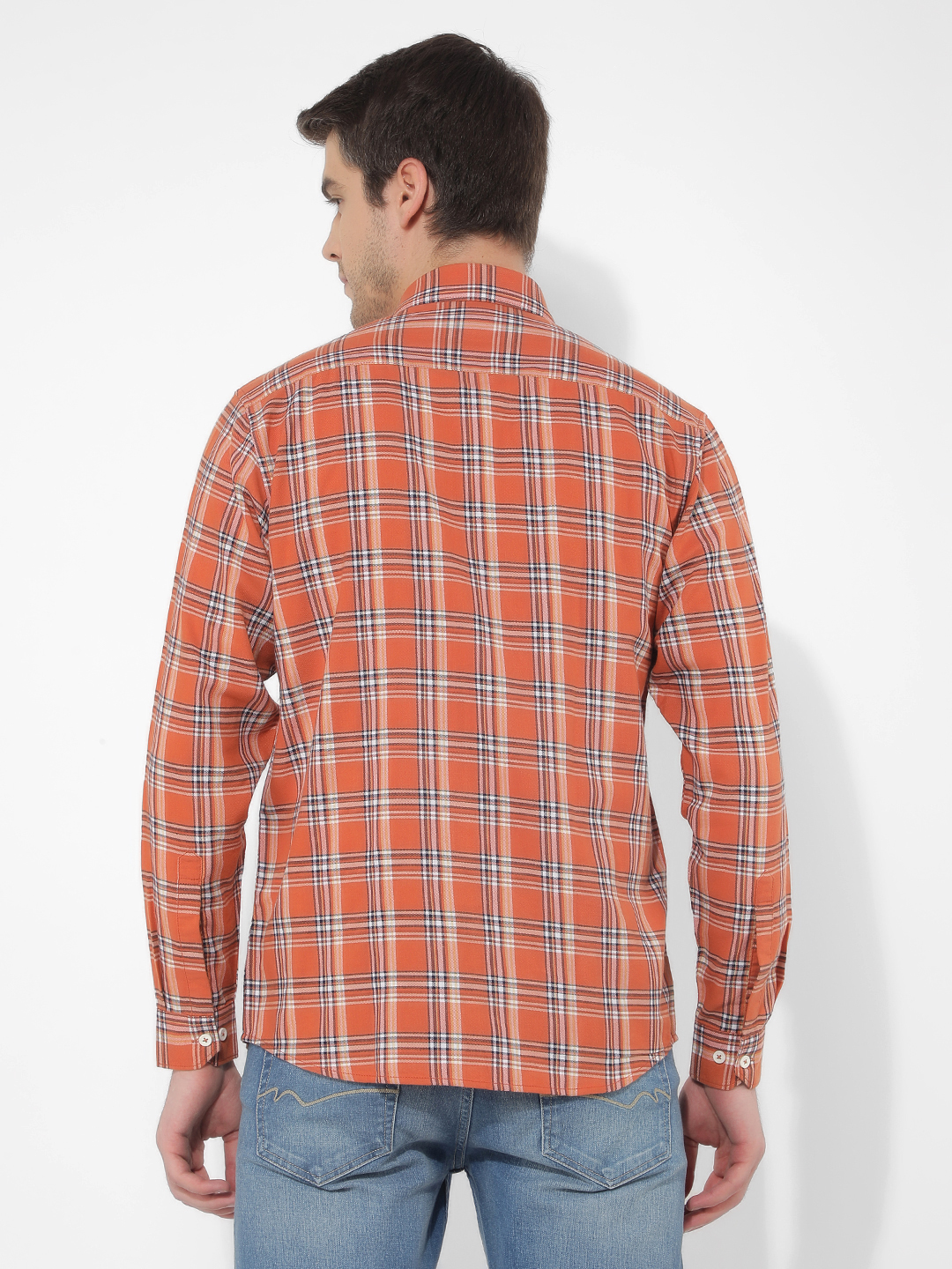 Numero Uno Men Checkered Orange Shirt